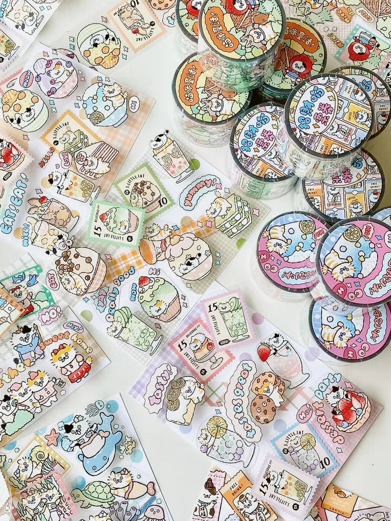 3小喵咪童話/刨冰郵票/招財貓票券4公分PET紙膠帶/共3款