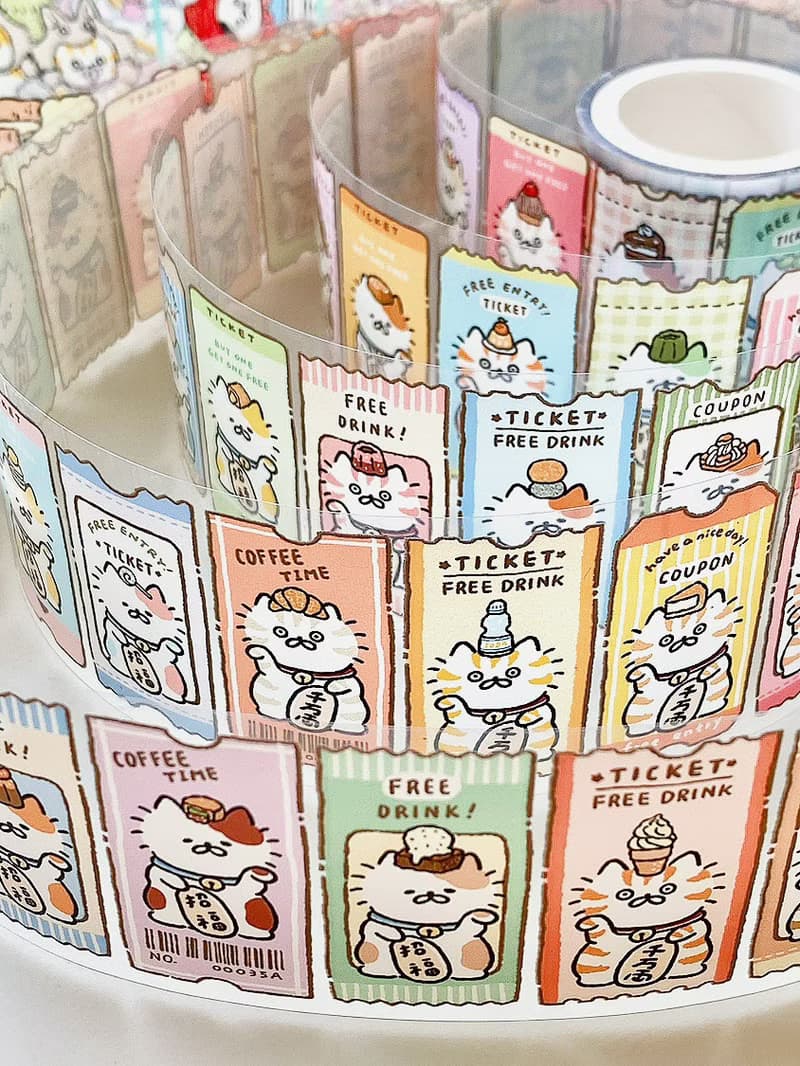 3小喵咪童話/刨冰郵票/招財貓票券4公分PET紙膠帶/共3款