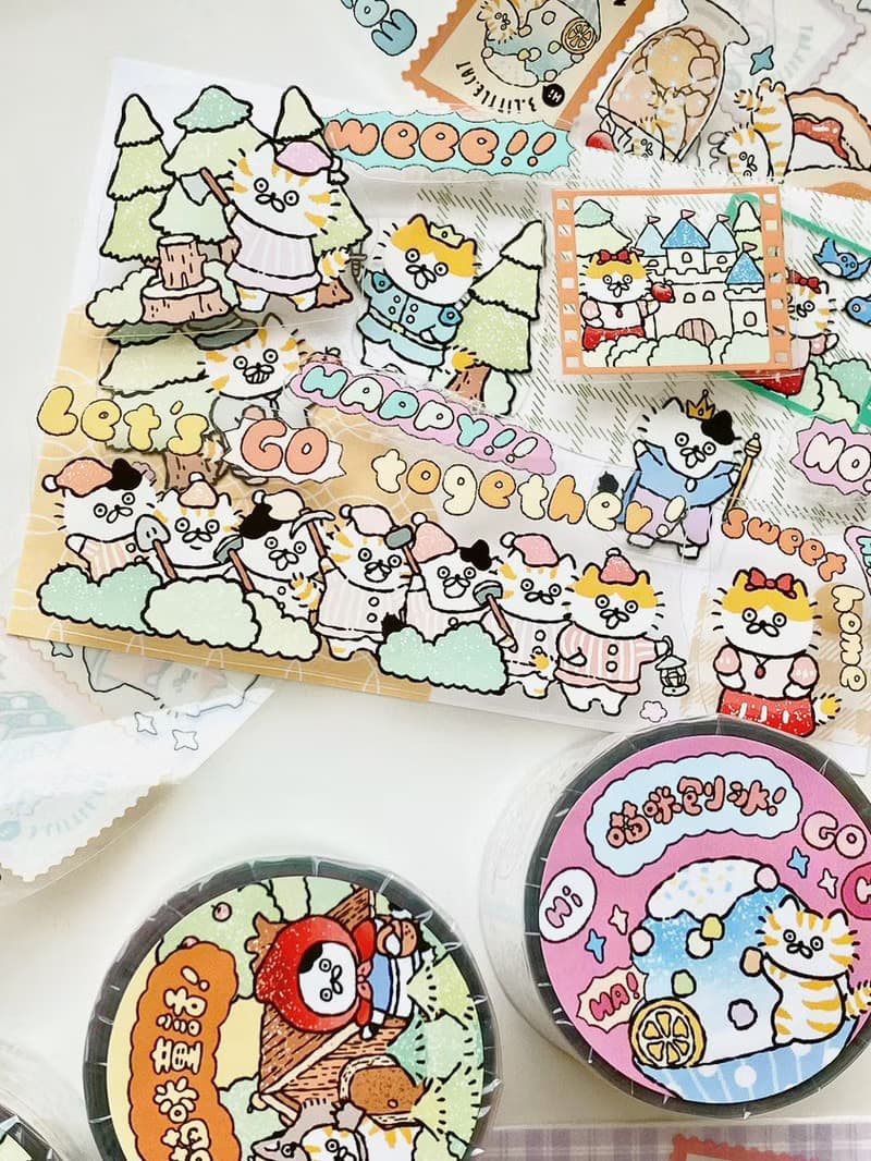 3小喵咪童話/刨冰郵票/招財貓票券4公分PET紙膠帶/共3款