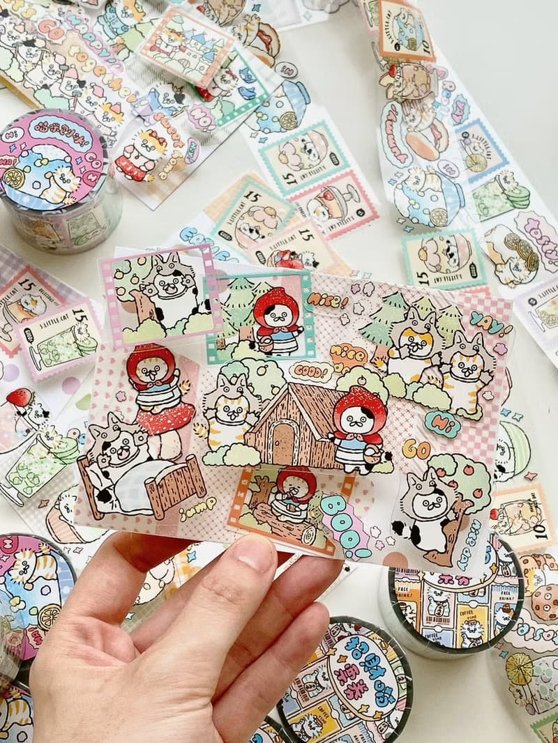 3小喵咪童話/刨冰郵票/招財貓票券4公分PET紙膠帶/共3款