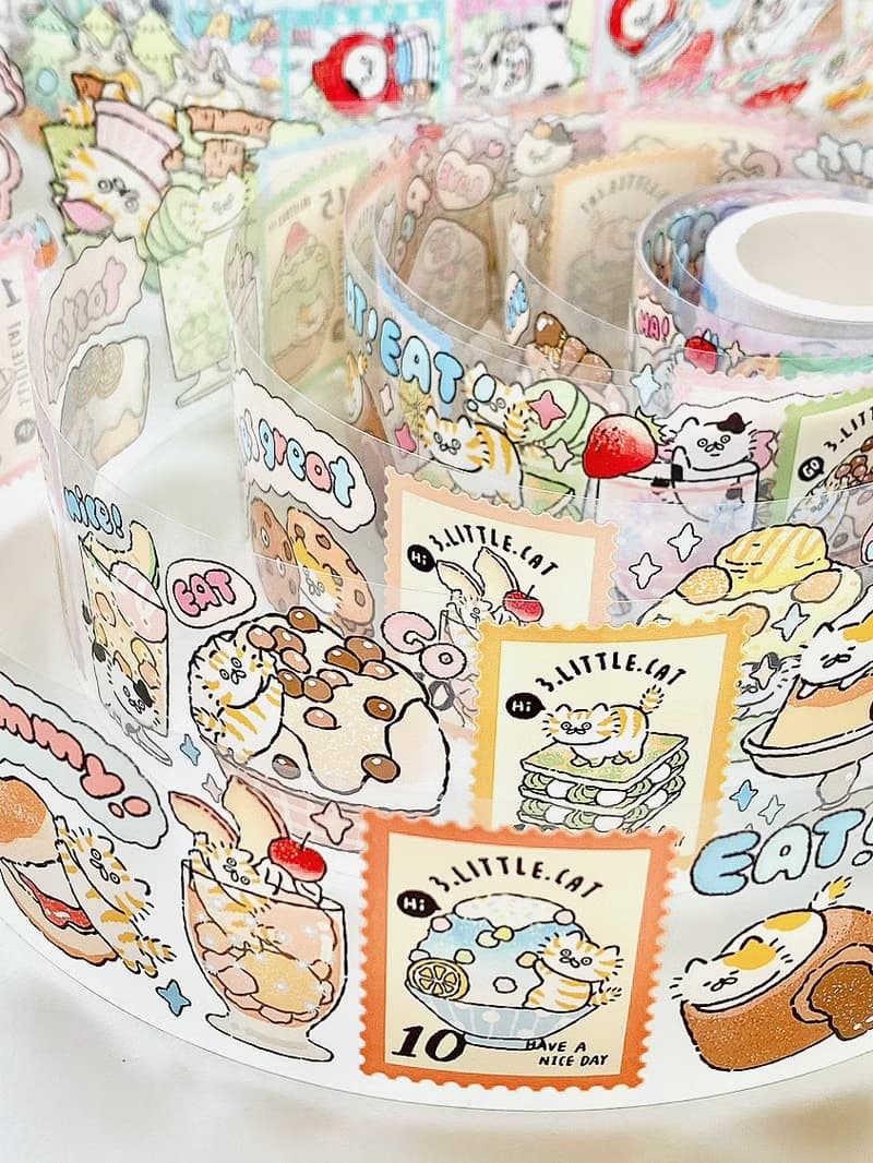 3小喵咪童話/刨冰郵票/招財貓票券4公分PET紙膠帶/共3款