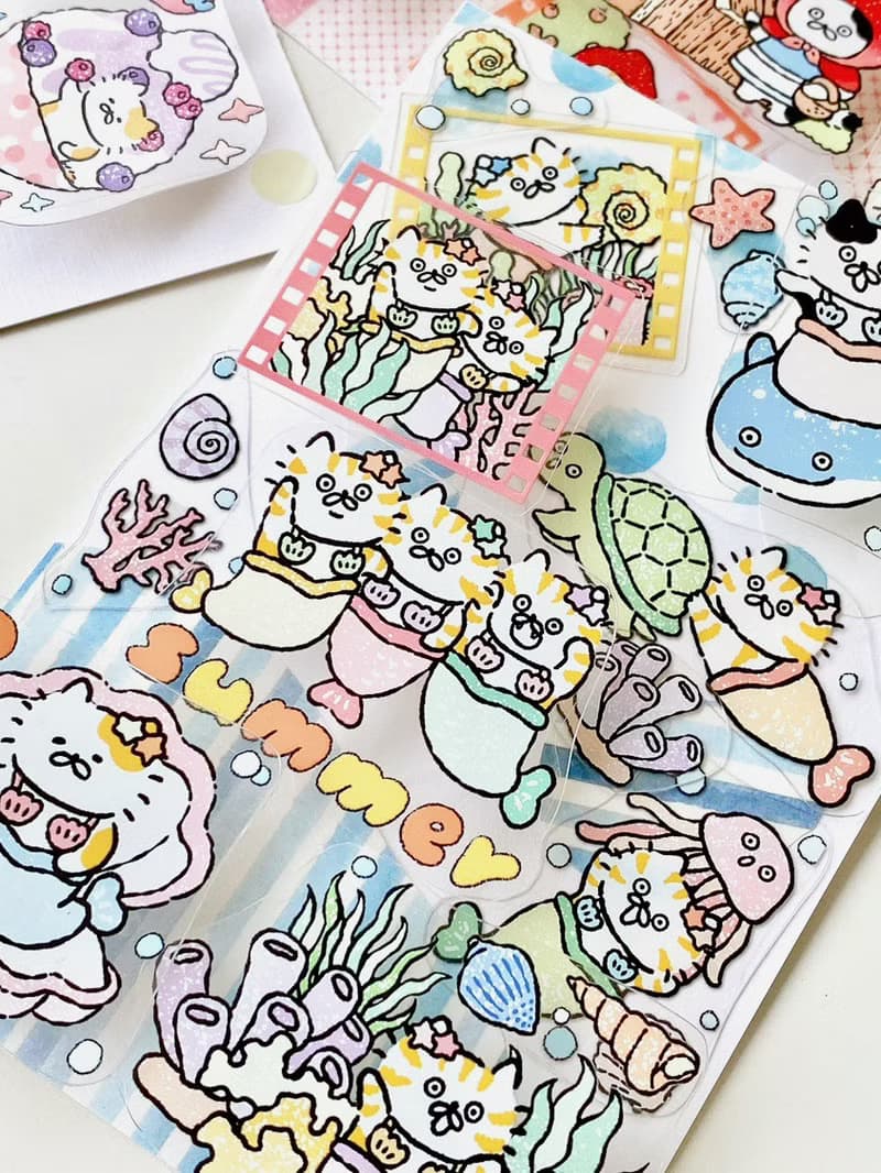 3小喵咪童話/刨冰郵票/招財貓票券4公分PET紙膠帶/共3款