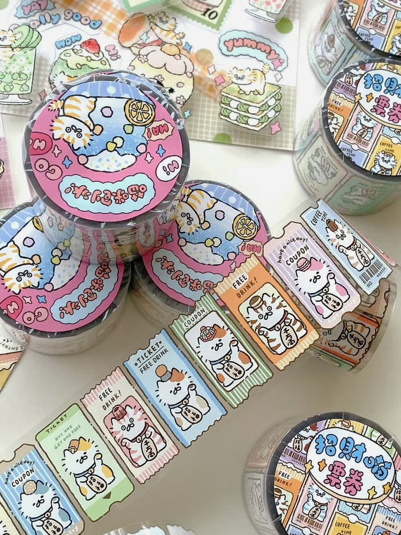 3小喵咪童話/刨冰郵票/招財貓票券4公分PET紙膠帶/共3款