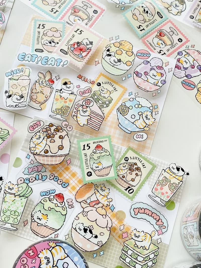 3小喵咪童話/刨冰郵票/招財貓票券4公分PET紙膠帶/共3款