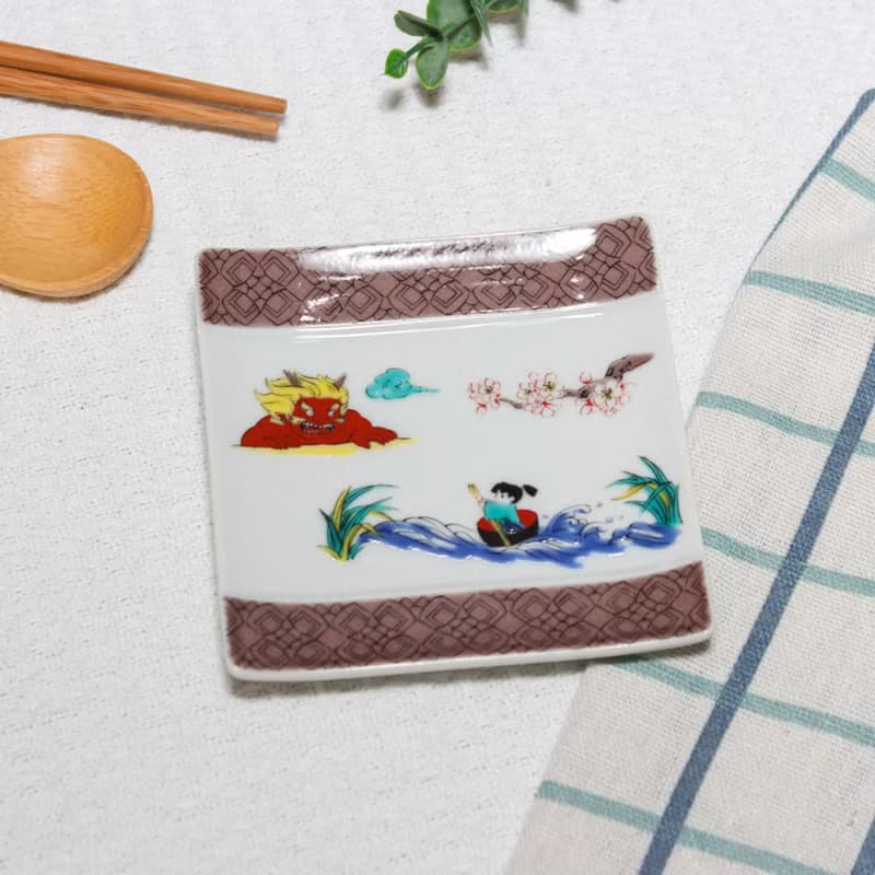 【九谷燒】青郊窯神話故事方盤-一寸法師