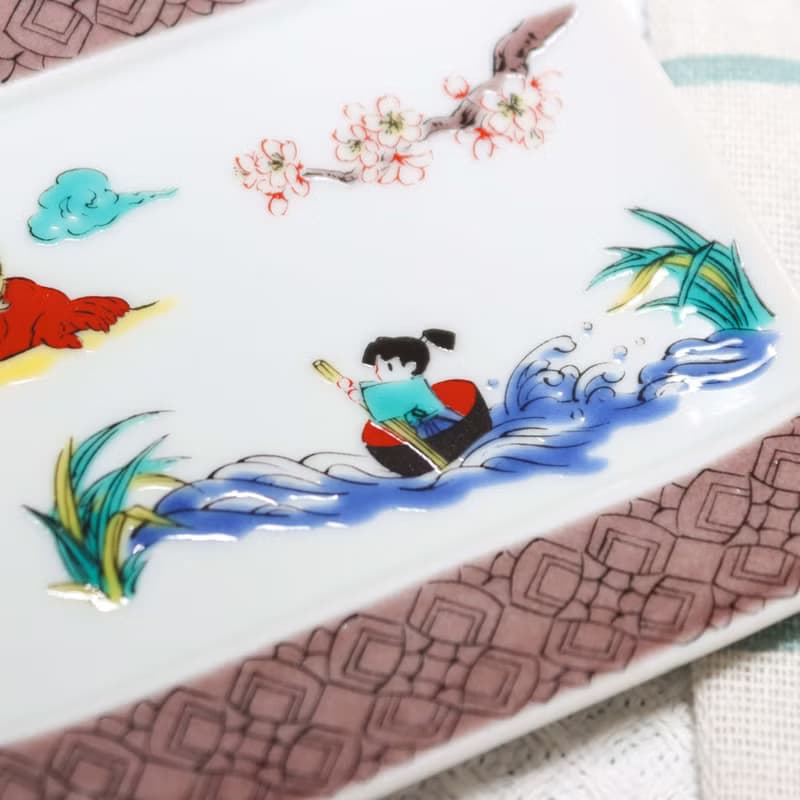 【九谷燒】青郊窯神話故事方盤-一寸法師