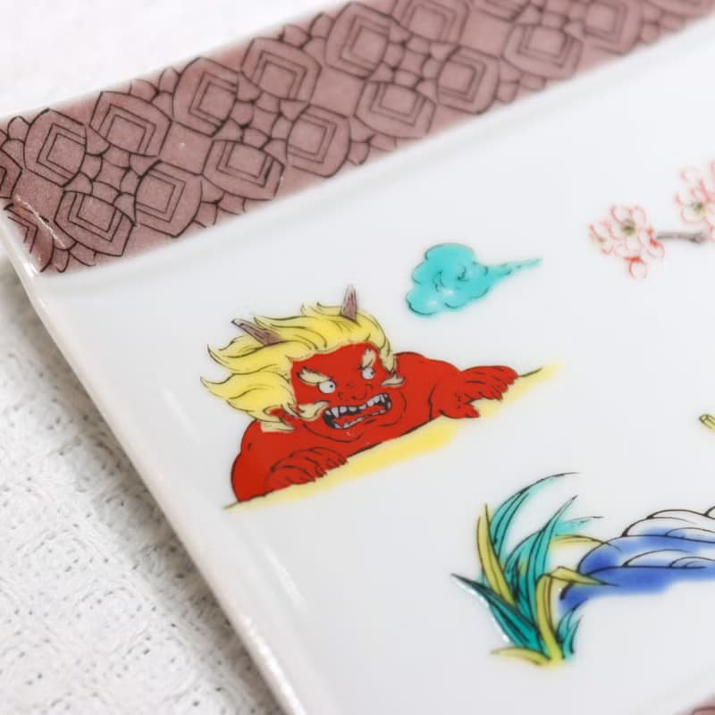 【九谷燒】青郊窯神話故事方盤-一寸法師