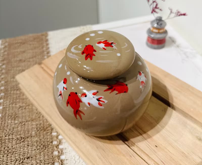 手工繪製  豐慶有餘 年年有魚茶倉 陶罐 茶葉罐 儲存罐 陶瓷密封