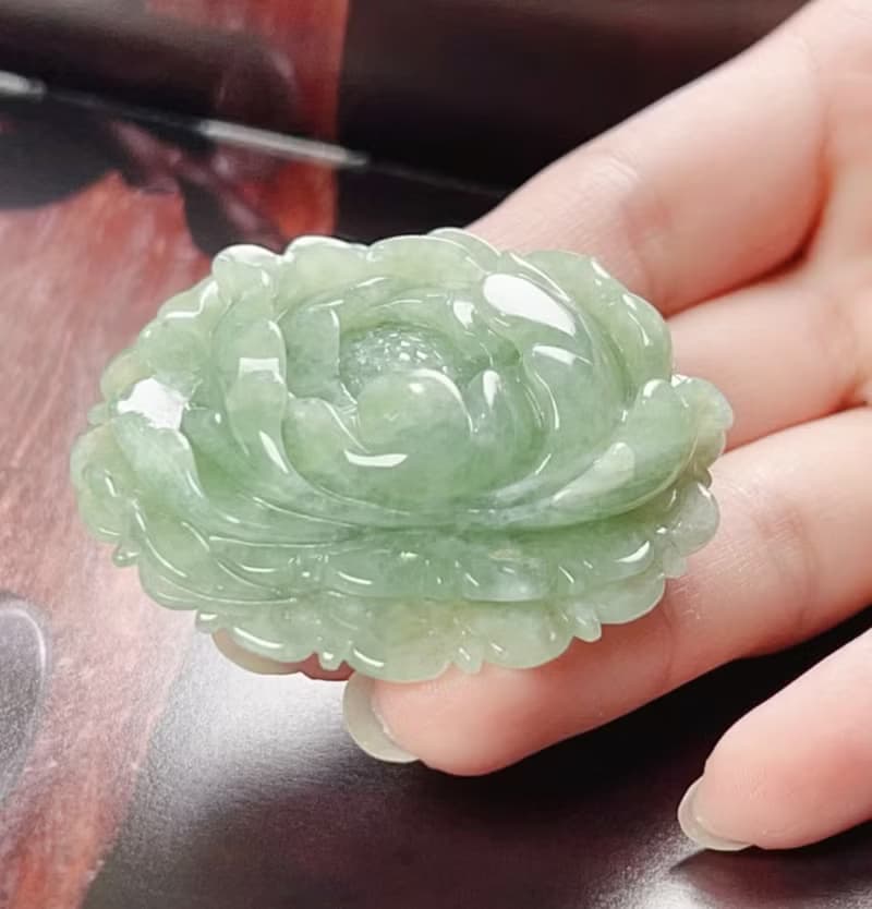 冰飄綠翡翠牡丹花 | 天然緬甸玉A貨翡翠 | 送禮