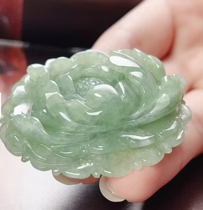 冰飄綠翡翠牡丹花 | 天然緬甸玉A貨翡翠 | 送禮