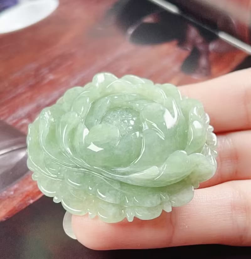 冰飄綠翡翠牡丹花 | 天然緬甸玉A貨翡翠 | 送禮