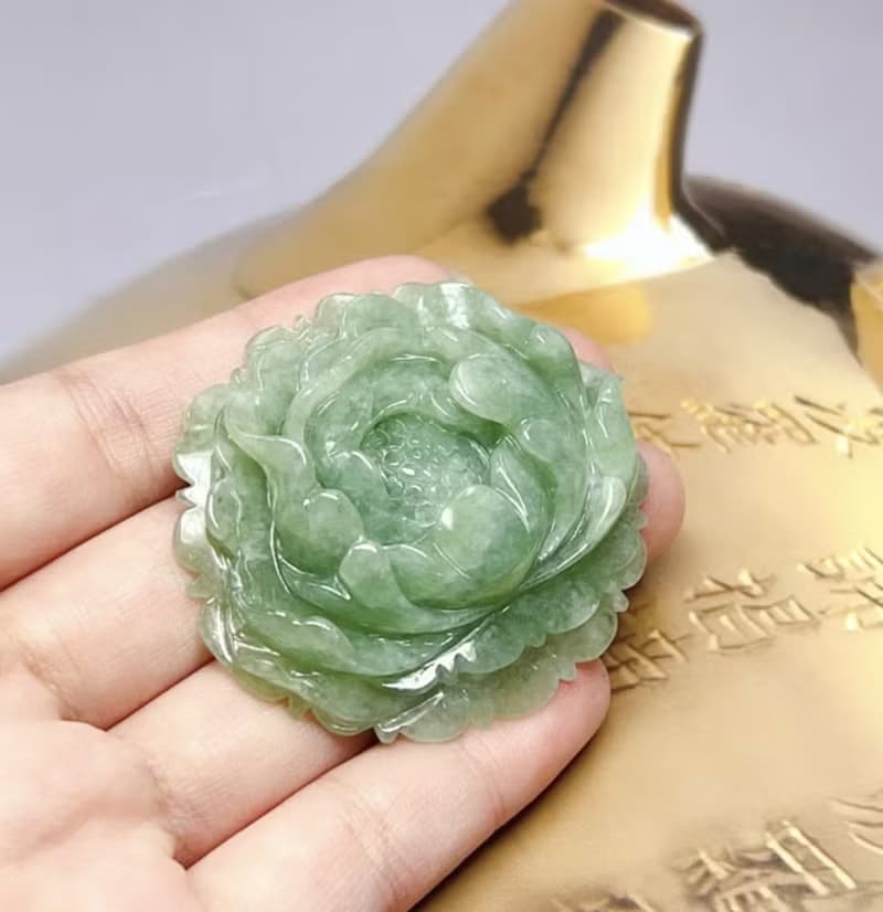 冰飄綠翡翠牡丹花 | 天然緬甸玉A貨翡翠 | 送禮