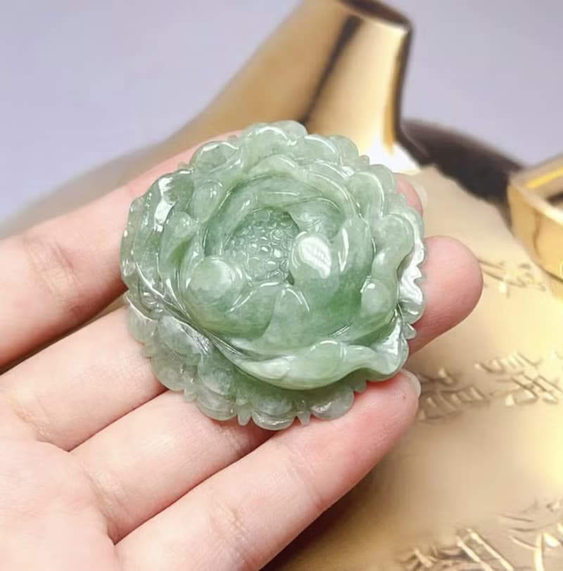 冰飄綠翡翠牡丹花 | 天然緬甸玉A貨翡翠 | 送禮