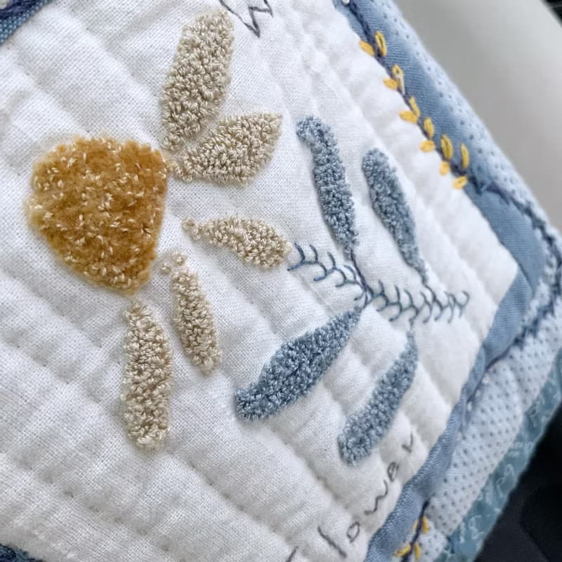 天空藍刺繡小雛菊真皮提把手提包肩背包