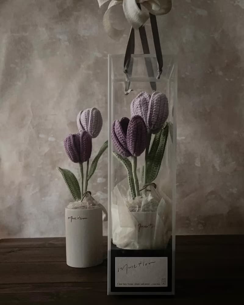 紫鬱金香盆花 Tulip Purple- 手工針織花