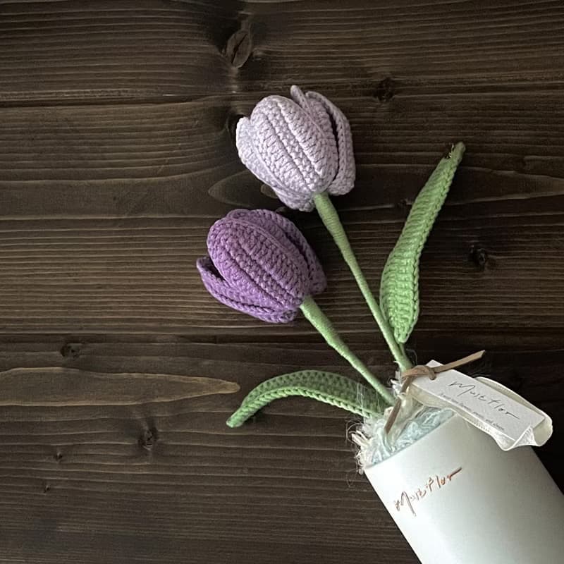 紫鬱金香盆花 Tulip Purple- 手工針織花