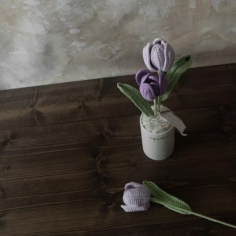 紫鬱金香盆花 Tulip Purple- 手工針織花