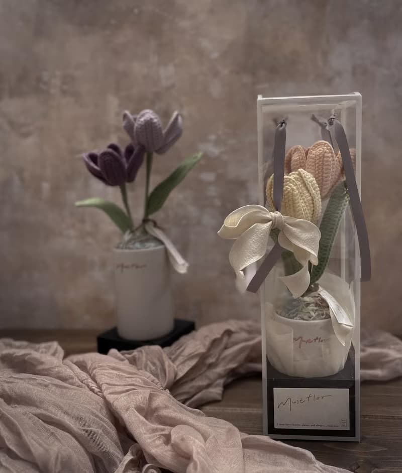 紫鬱金香盆花 Tulip Purple- 手工針織花