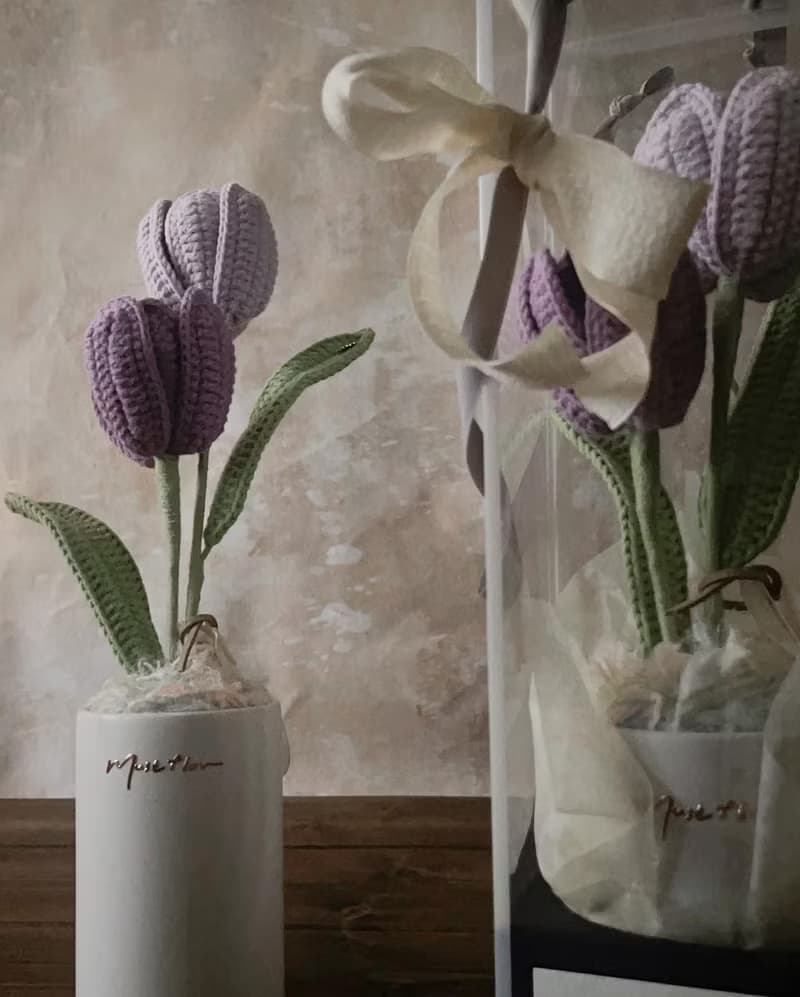 紫鬱金香盆花 Tulip Purple- 手工針織花
