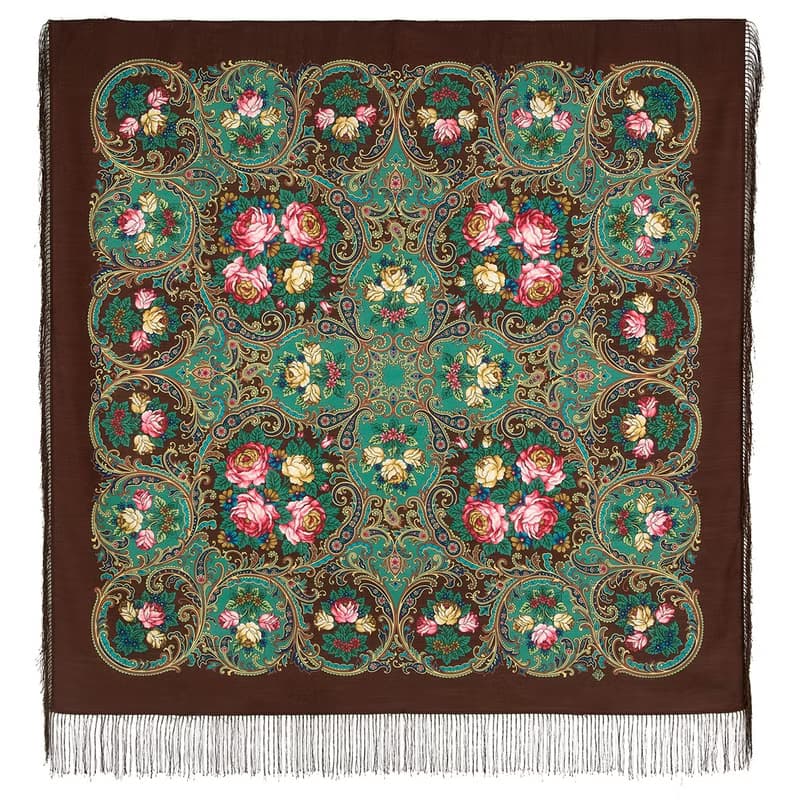 Pavlovo Posad Russian Shawl 100% Wool Scarf 125x125 cm Wrap Silk Fringe 1827-17