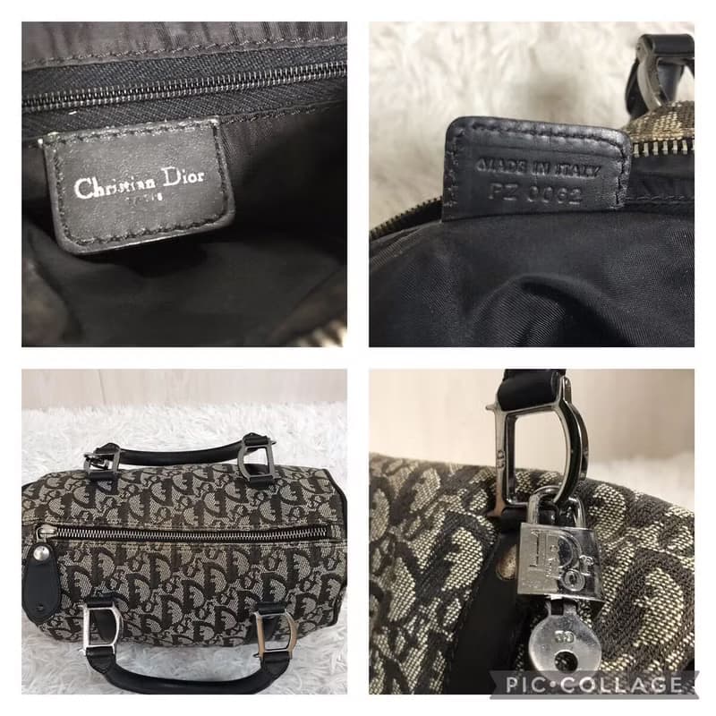 【母親節優惠】稀有中古二手Dior黑灰色老花波士頓手提圓桶袋小包