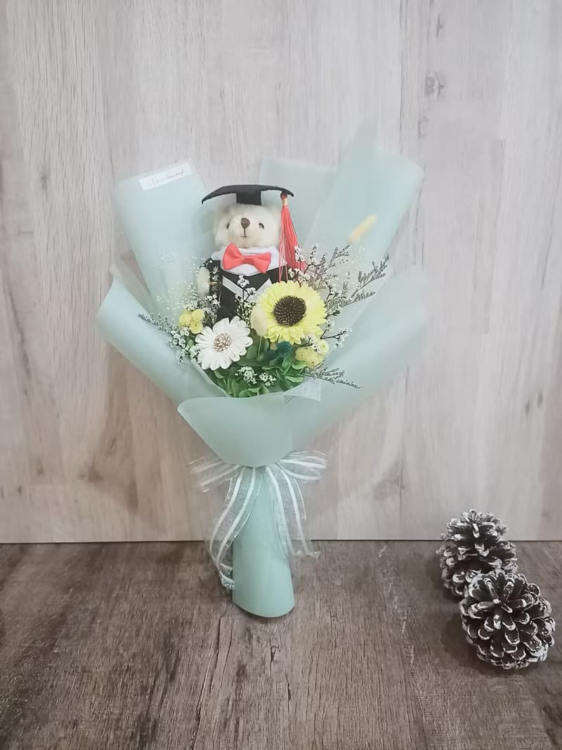 畢業熊花束 乾燥花/畢業典禮/祝賀
