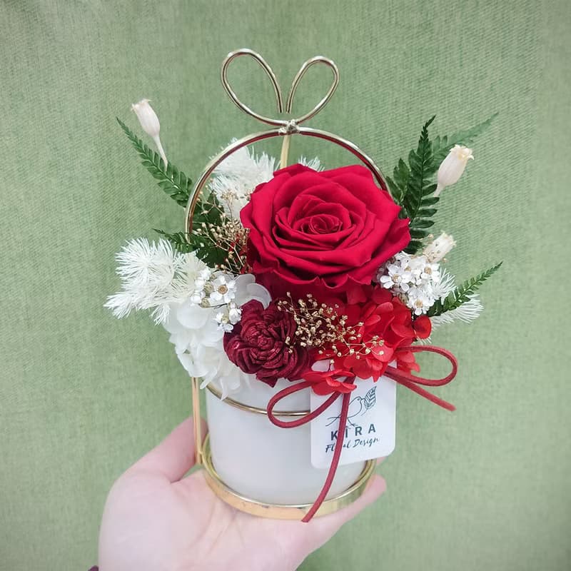 永生玫瑰/康乃馨金框小盆花/永生花/乾燥花/不凋花/禮物/裝飾