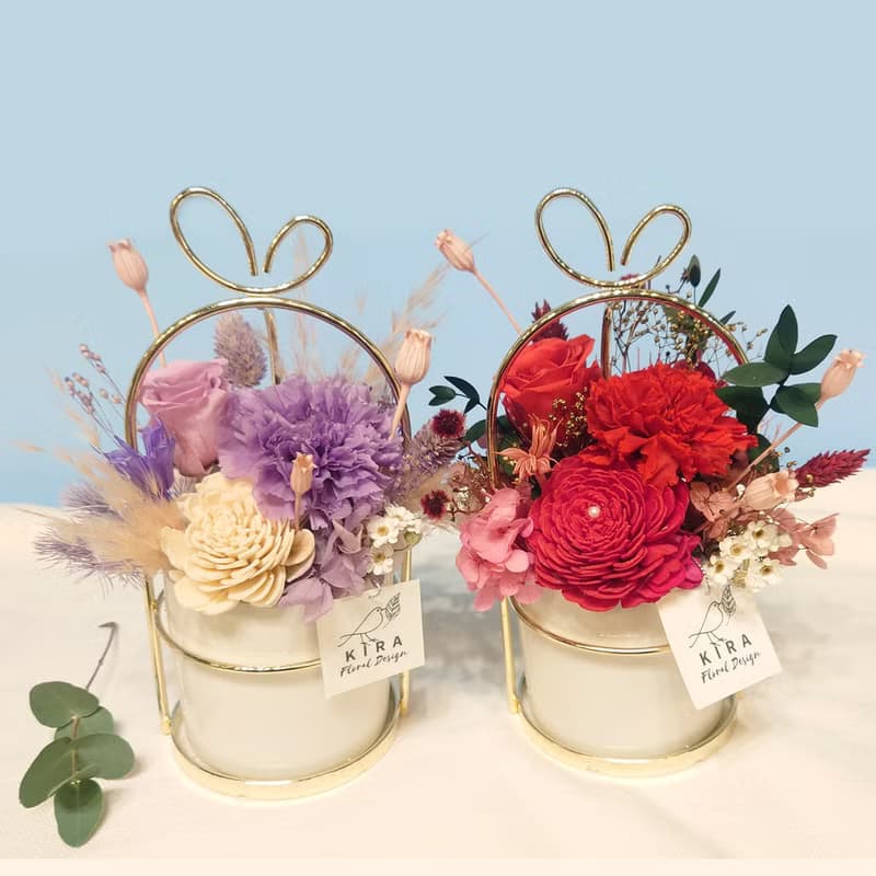 永生玫瑰/康乃馨金框小盆花/永生花/乾燥花/不凋花/禮物/裝飾