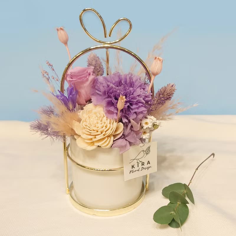 永生玫瑰/康乃馨金框小盆花/永生花/乾燥花/不凋花/禮物/裝飾