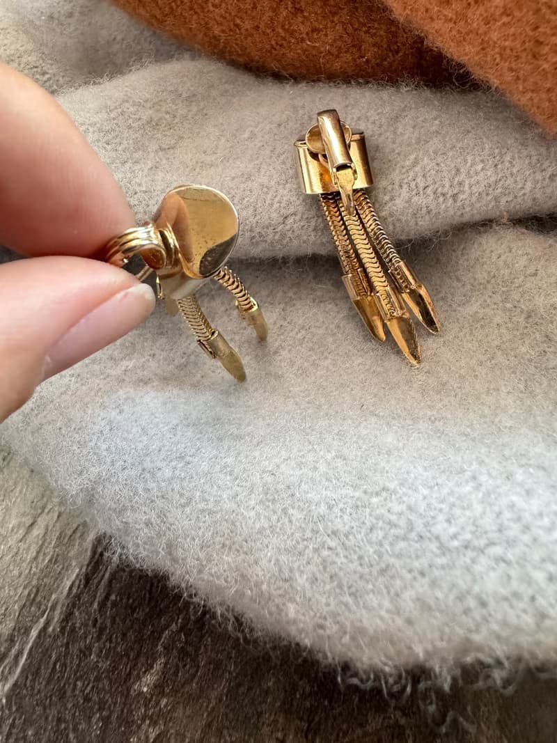 老又好古董珠寶 Vintage 古著  金色垂墜流蘇夾式耳環 C1050