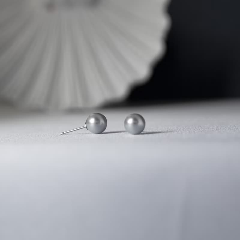 精靈 真多麻珍珠 6月生日石 高級灰 耳環 純銀