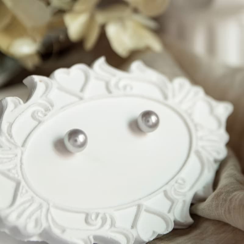 精靈 真多麻珍珠 6月生日石 高級灰 耳環 純銀