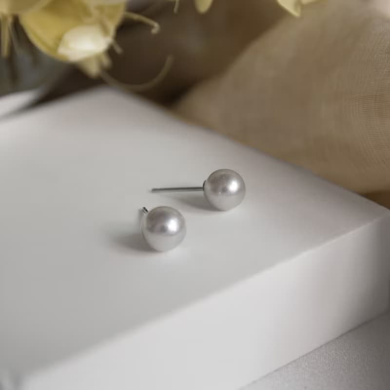 精靈 真多麻珍珠 6月生日石 高級灰 耳環 純銀