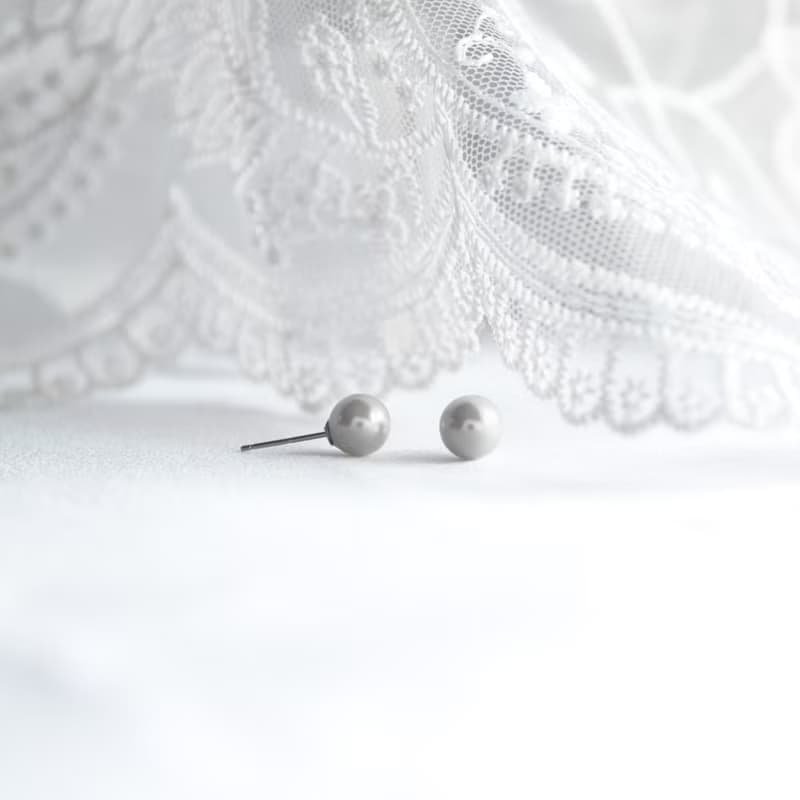 精靈 真多麻珍珠 6月生日石 高級灰 耳環 純銀