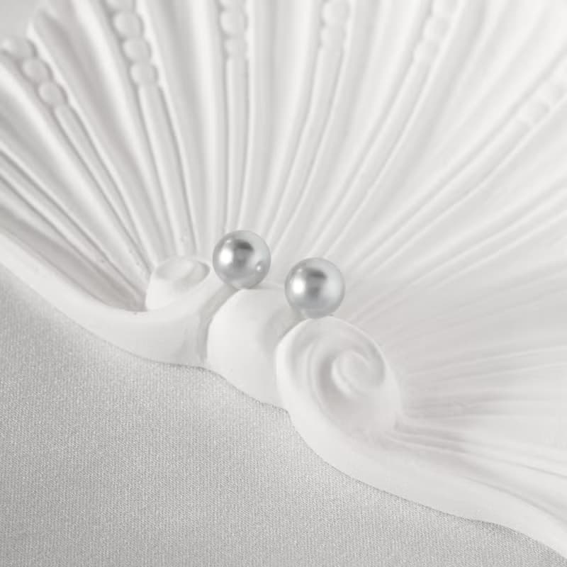 精靈 真多麻珍珠 6月生日石 高級灰 耳環 純銀