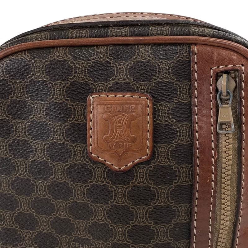 【 日本直送　名牌中古包 】CELINE セリーヌ マカダム ショルダーバッグ ブラウン ブラゾン型押し PVCレザー vintage vbjmjr