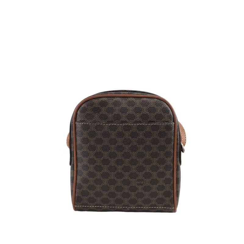 【 日本直送　名牌中古包 】CELINE セリーヌ マカダム ショルダーバッグ ブラウン ブラゾン型押し PVCレザー vintage vbjmjr