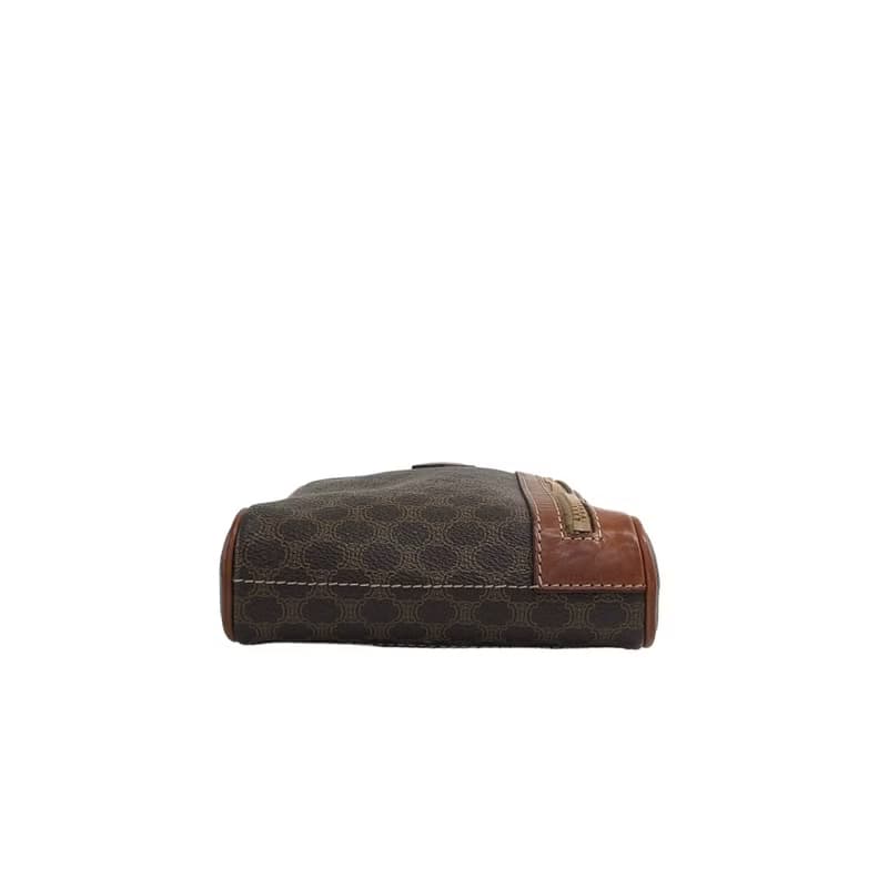 【 日本直送　名牌中古包 】CELINE セリーヌ マカダム ショルダーバッグ ブラウン ブラゾン型押し PVCレザー vintage vbjmjr