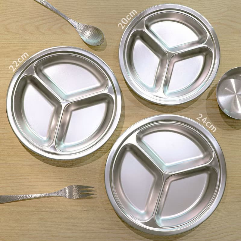 日本【SALUS 佐藤金屬】三格圓餐盤