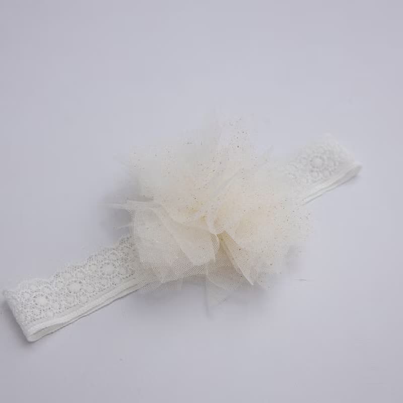 新生寶寶專屬 手縫無黏膠 Headband 手工花朵朵設計頭飾-白雪燦金