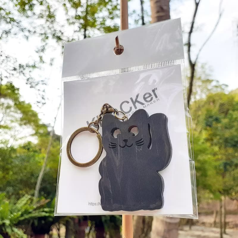 手工木作創意鑰匙圈  招財貓