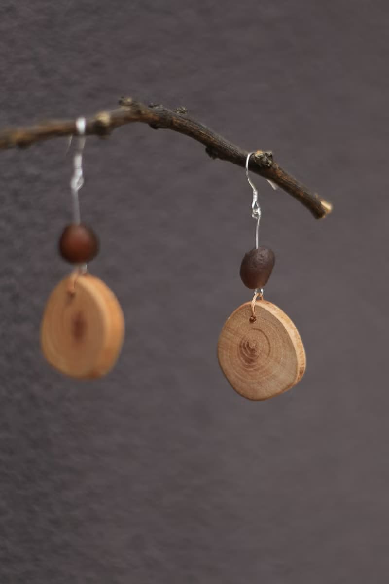 壹染指手作 | 茶樹耳飾 戈壁瑪瑙 純銀耳鉤 | 文藝 自然
