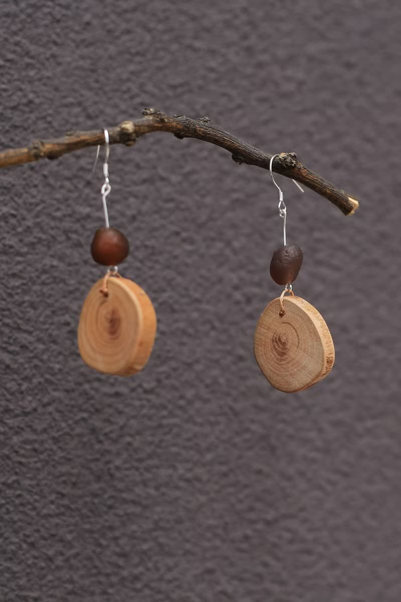 壹染指手作 | 茶樹耳飾 戈壁瑪瑙 純銀耳鉤 | 文藝 自然