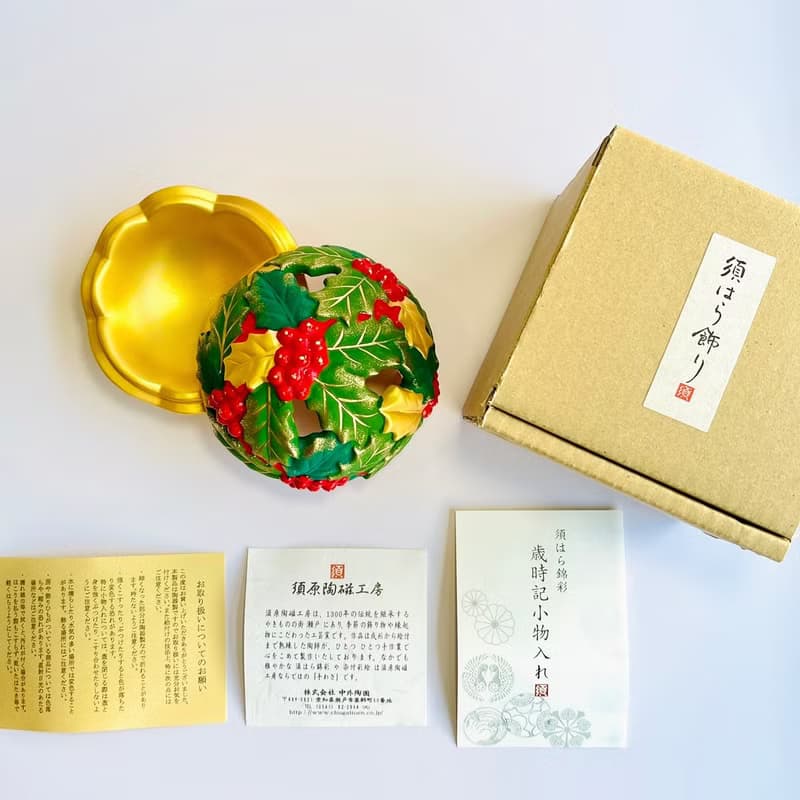 瀨戶燒-須原陶瓷工房 錦彩時令玲瓏盒(柊)