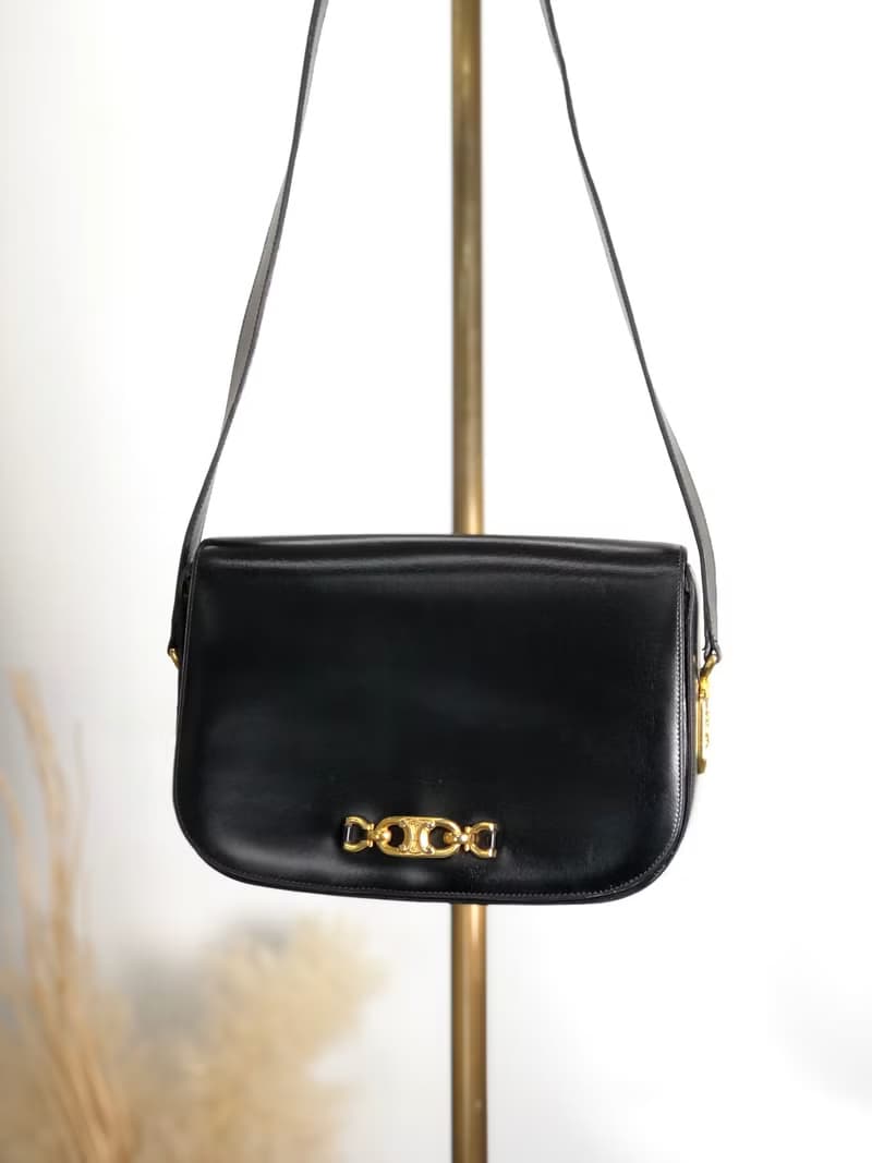 【 日本直送　名牌中古包 】CELINE セリーヌ ショルダーバッグ ブラック ブラゾン レザー vintage ヴィンテージ オールド fxkh5k