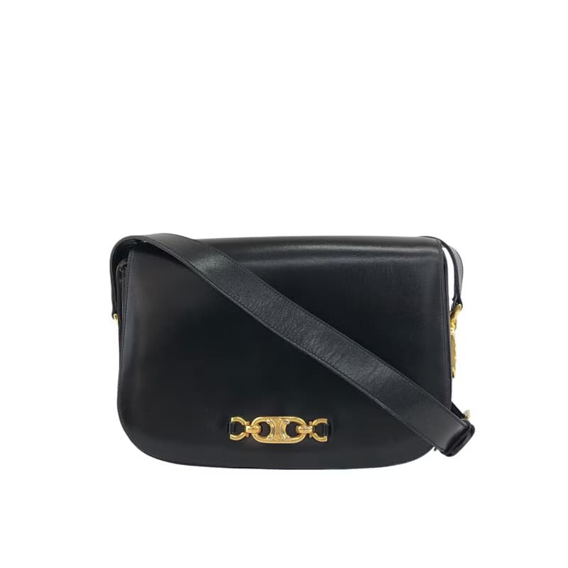 【 日本直送　名牌中古包 】CELINE セリーヌ ショルダーバッグ ブラック ブラゾン レザー vintage ヴィンテージ オールド fxkh5k