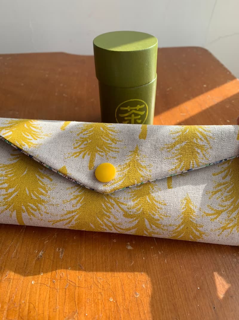 文青風環保筷袋  植樹 黃  手作餐具袋.交換禮物.