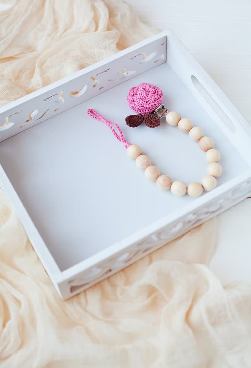 Pacifier Clip Holder with Flower Clip - Dummy Clip - Stroller Chain for Girl
