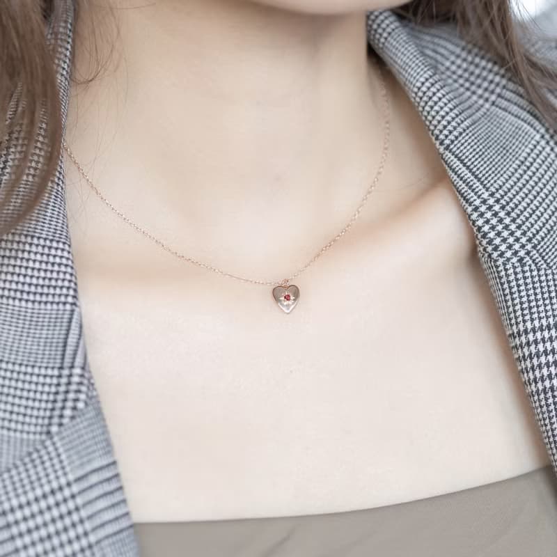 石榴石925純銀歐美愛心項鍊