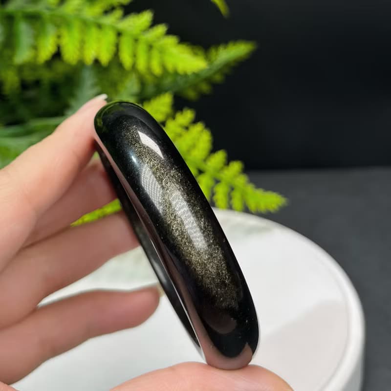 高品質 金曜石手鐲 56MM 灑金金沙黑曜石手環 耀眼靈動 招財辟邪